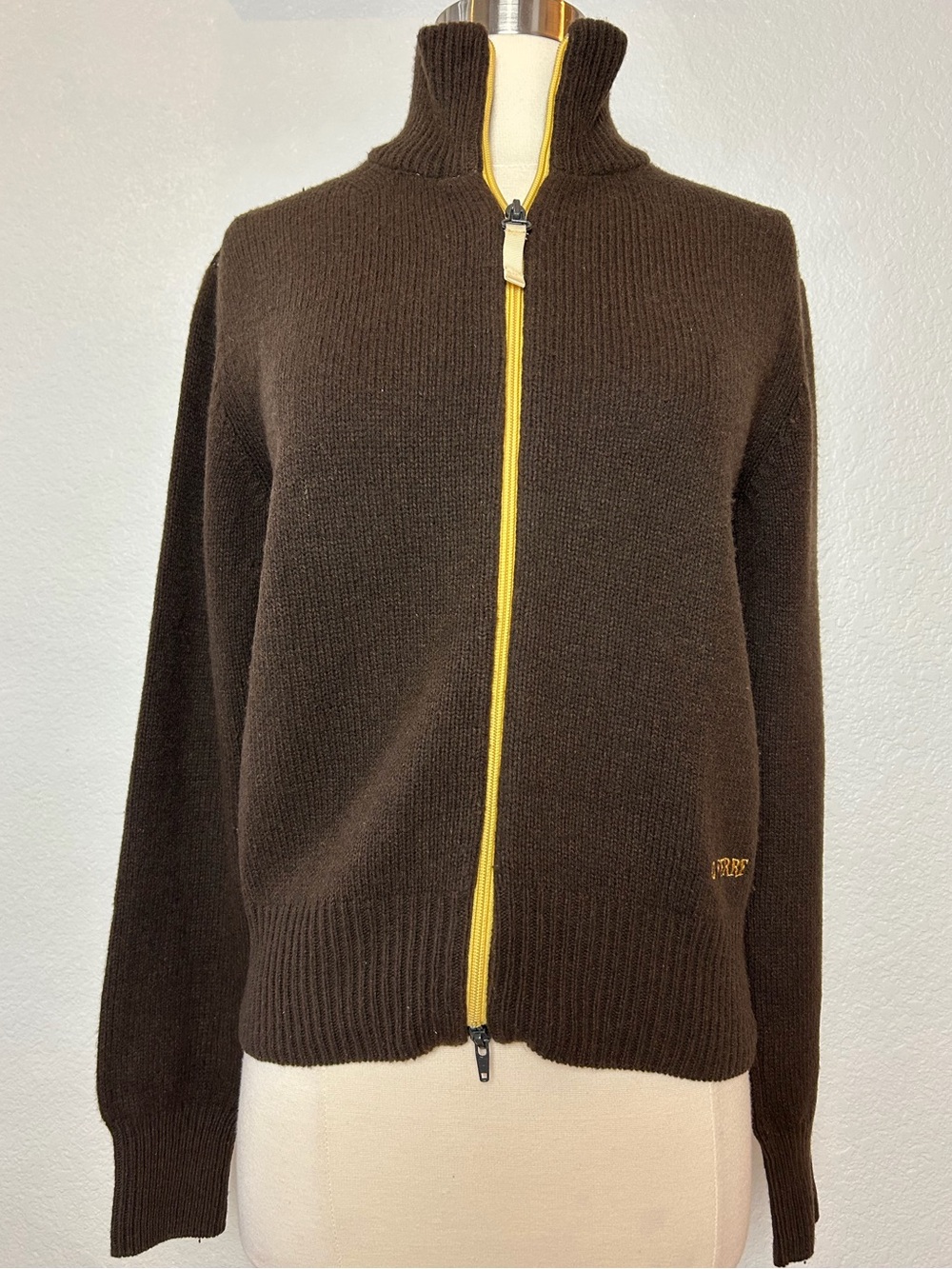J Ferre Sweater Jacket Women S Brown Gold Zip Logo Wool Blend Made In Italy